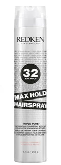 Redken Max Hold Hairspray Triple Pure 32 | Extreme Maximum High Hold Hairspray | Long-Lasting Lift & Frizz Control | For All Hair Types | Neutral Fragrance 9.1 Oz