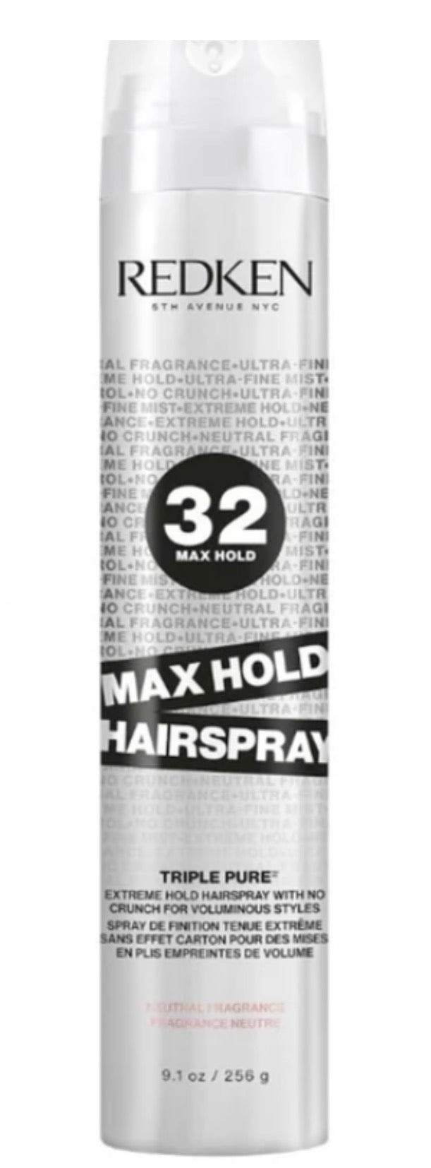 Redken Max Hold Hairspray Triple Pure 32 | Extreme Maximum High Hold Hairspray | Long-Lasting Lift & Frizz Control | For All Hair Types | Neutral Fragrance 9.1 Oz